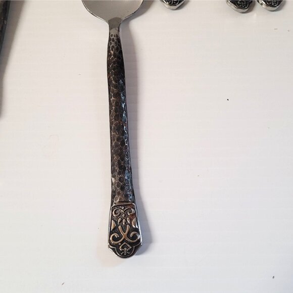 Flatware Gourmet Settings 27 Pc Avalon Barcelona 18/10 Stainless Black Hammered - Picture 7 of 9